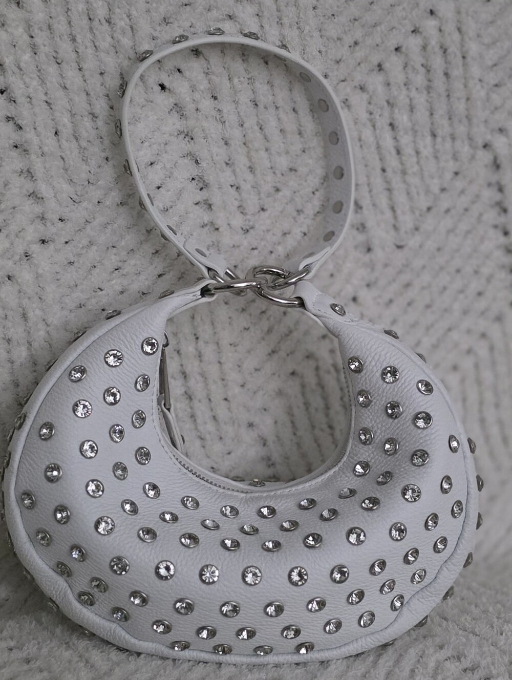 Retrofete White Crystal-Stud Crescent Shoulder Bag